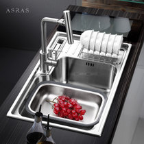 阿萨斯7545欧式多功能加厚304不锈钢水槽套餐刀架大单槽厨房洗菜盆盘(12件套(配6007铜龙头))