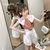 CaldiceKris（中国CK）女童蕾丝花边领无袖条纹衫白色短裤套装CK-FS3415(白色 140)