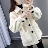 外套女2021秋冬新款洋气开衫颗粒绒加厚外套时尚韩版韩版宽松(白色 均码)
