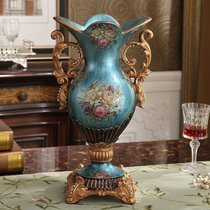 欧式美式复古树脂花瓶花插宫廷客厅装饰摆件结婚礼物创意餐桌花艺(C款花瓶(蓝色拉丝))
