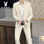 西服套装男士青年两件套纯色薄款西装外套韩版潮流成熟发型师一套  KLGG2203衣服+裤子(PB-KLGG2203衣服 裤子卡其 XL)