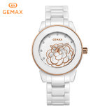 格玛仕(GEMAX)立体图案两针时尚镶钻陶瓷女士石英腕表MX8098(白色 陶瓷)