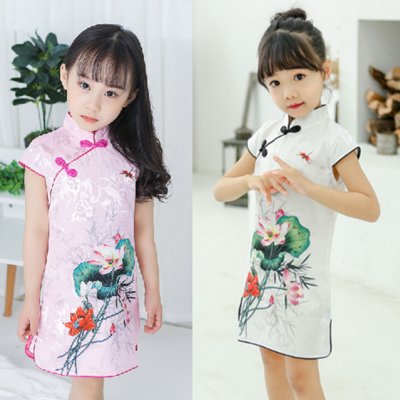 儿童旗袍2019新款夏季复古洋气公主裙90-140码中国风小女孩宝宝女童旗袍裙005(140(身高130-140) 米色) 儿童旗袍2019新款夏季复古洋气公主裙90-140码中国风小女孩宝宝女童旗袍裙005(140(身高130-140) 米色)