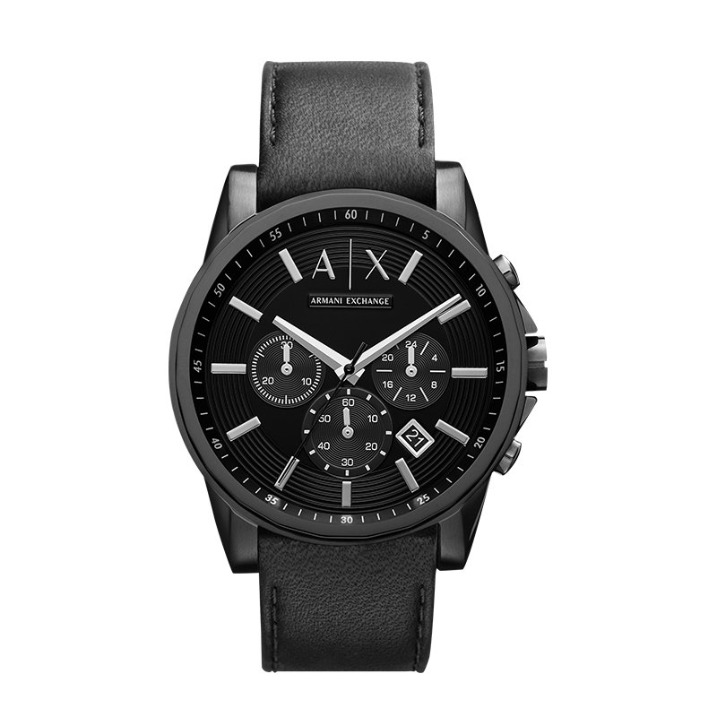 时尚品牌表阿玛尼ax男表生日礼物欧美腕表石英皮带黑武士ax2098国美