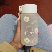 水杯女玻璃杯磨砂简约清新韩国便携创意个性潮流森系ins学生杯子(小雏菊【3朵】)