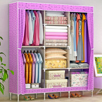 索尔诺简易衣柜 大号布衣柜钢管加粗加固钢架衣橱布艺折叠收纳柜1383(紫柠檬)