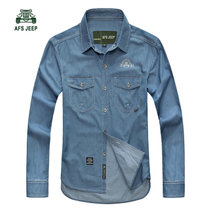 战地吉普AFSJEEP秋装新款纯棉牛仔长袖衬衫 8008男士尖领时尚衬衣(浅蓝色)