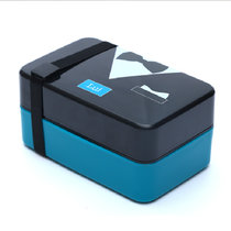 创意学生饭盒可爱便当盒可密封微波情侣配叉勺子双层分格餐盒(枣红)