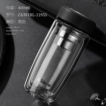 玻璃杯双层便携男士商务办公泡茶杯茶水分离加厚大容量家用水杯子(黑色双层400ml【双层带茶隔】)