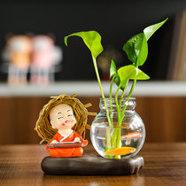 创意花瓶客厅插花小摆件装饰品透明玻璃器皿水养植物绿萝水培花器