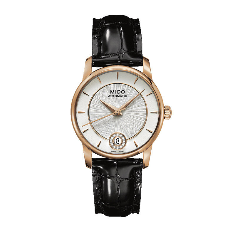 美度mido贝伦赛丽系列机械女表金壳白面黑皮带