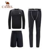 CAMEL骆驼运动健身服 男款运动健美健身四件套休闲运动服 A7W2S1101(黑色拼灰色线条/三件套 S)