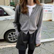 MISS LISA韩版宽松短款毛衣外套长袖针织衫开衫上衣K1108(深灰色 XL)