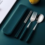 筷子勺子套装一人食便携餐具三件套不锈钢叉子单人学生可爱收纳盒_1639206409(三件套深蓝)