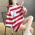 SUNTEK慵懒风条纹字母短袖T恤女夏装2022新款韩版宽松学生中长款上衣(M 红色)