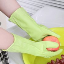 家务洗碗手套男女防水加厚耐用夏季厨房洗衣服橡胶薄款乳清洁手套(（1双）绿色 L码（大号）)