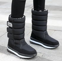 SUNTEK冬季雪地靴女士中筒加绒加厚保暖棉鞋高筒2021新款防水防滑长靴子(38 G03-黑色)