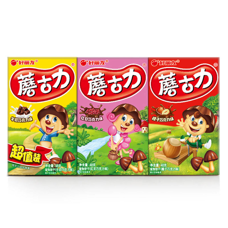国美自营好丽友休闲零食早餐下午茶蘑古力三连包144克
