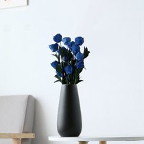 简约现代陶瓷花瓶家居客厅创意台面摆件小清新干花艺水培白色花器(芳华 - 黑【3束仿真曼莎玫瑰 -蓝色】)