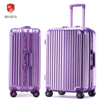 Regisu20寸登机箱万向轮拉杆箱TSA旅行箱男女(时尚铝框-紫色 20寸飞机轮)