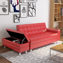 奥古拉 沙发床 双人小户型多功能皮艺沙发 日式客厅家具 可折叠带收纳(皮质款-红色 扶手+双人位+脚踏)