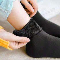 SUNTEK袜子女冬季韩版中筒袜子加绒加厚保暖雪地袜居家男女通穿地板袜子(4双装 黑色)