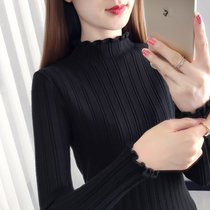 半高领毛衣女秋冬长袖内搭针织衫修身紧身百搭黑色打底衫(白色 均码)