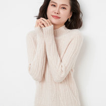 2021秋冬新款女半高领毛衣100%纯羊毛衫修身加厚打底气质减龄上衣(2XL 米色)