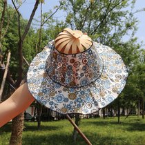 SUNTEK供应时尚扇子帽两用竹子遮阳折扇帽子旅游 沙滩 防晒多用途易携带(均码 蓝色碎花)