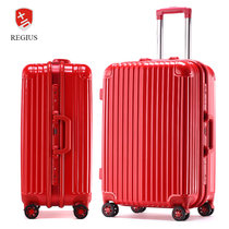 Regisu20寸登机箱万向轮拉杆箱TSA旅行箱男女(时尚铝框-红色 20寸飞机轮)