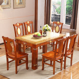 大理石餐桌椅组合小户型方桌6人红色长方形西餐台家具实木雕花饭桌 一桌6椅-(单餐桌 1.35米)