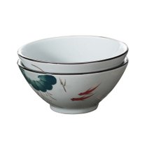 洁雅杰面碗 陶瓷喇叭碗手绘釉下彩陶瓷碗6英寸汤碗2只装 鱼晓