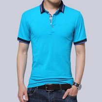 2017男士夏季插色韩版短袖纯棉翻领POLO衫(湖蓝. 3XL)