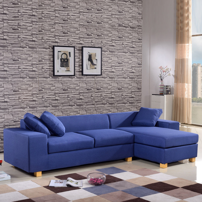 日式布艺沙发 小户型棉麻布沙发组合 羽绒抱枕沙发实木脚308(蓝色