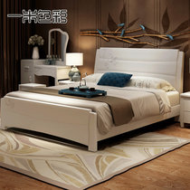一米色彩 全实木床 现代简约中式双人橡木主卧床(白色 1.8米单个床)