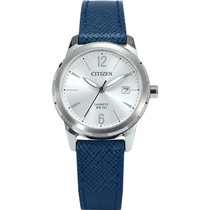 Citizen西铁城 网专款石英手表时尚休闲日期显示白盘皮表带女表EU6070-19A