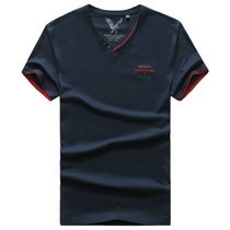 1810夏装新款战地吉普AFSJEEP纯棉弹力男士短袖polo衫 V领半袖T恤(蓝色)