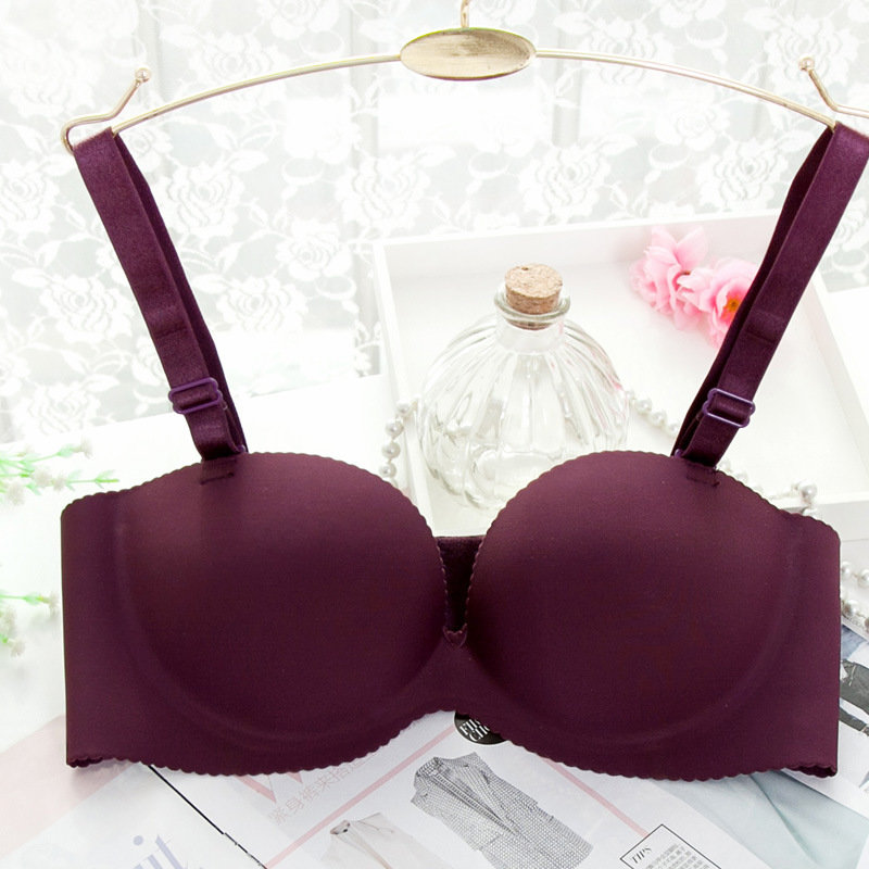 单夕2016新款无痕文胸一片式聚拢文胸半杯式女士内衣169单件(紫色 85b
