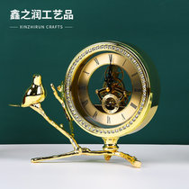欧式座钟复古创意台钟金属小鸟时钟客厅装饰挂钟摆件(19cm*24cm*6英寸)