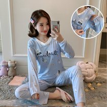 SUNTEK月子服春秋产后孕妇睡衣女夏季薄款哺乳期家居服产妇喂奶套装(CY-孕妇8021#企鹅蓝色)