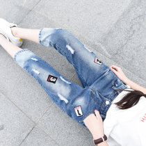 2017夏季新款女式装韩版弹力修身显瘦铅笔小脚时尚七分牛仔裤(浅蓝色 32)
