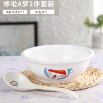 家用大号汤碗陶瓷大碗餐碗具套装米饭碗创意碗汤古泡面碗配大汤勺(多啦a梦9英寸汤古1个+1大勺)