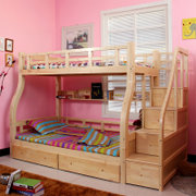 圣奥莱克XKE-054A实木上下床/儿童床/高低床 梯柜套装（含配套床垫+书架+抽屉）（上1米下1.2米）