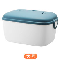 家用桌面收纳盒多功能杂物收纳篮带盖防尘学生宿舍收纳箱储物箱(大号深蓝 默认版本)