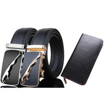 哲新（ZHAXIN) 捷豹系列 男士腰带 皮带 自动扣腰带 拉链钱包 手包 多功能包(皮带2条+长款钱包 115)