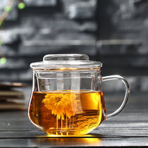 茶水分离杯 玻璃杯耐热透明过滤水杯分离加厚带盖茶杯茶水办公室大容量(330ml小草帽)