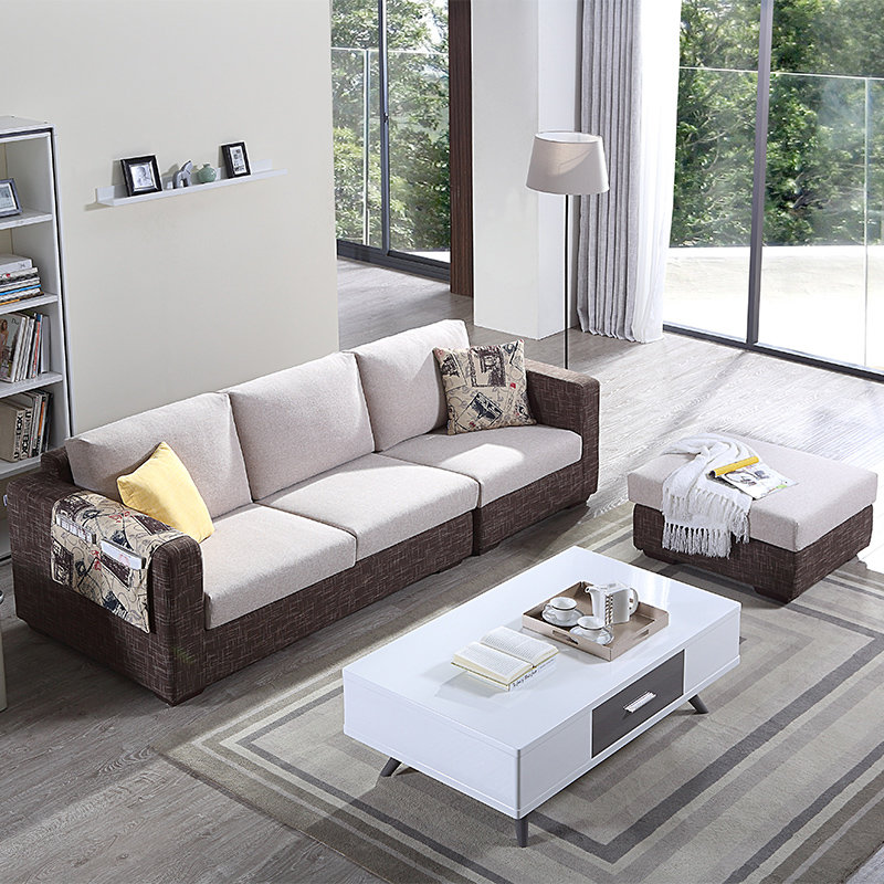 左右布艺沙发一字型四人位简约现代小户型可拆洗客厅家具组合沙发dzy