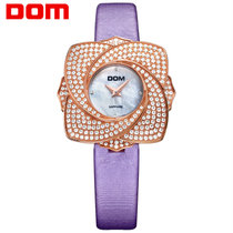 多姆（DOM）手表 女表 时尚休闲潮流皮带防水石英表女士手表(紫色表带玫瑰金壳)