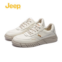 Jeep吉普春秋新款男士运动皮面春秋休闲鞋男士户外板鞋舒适透气鞋子(白色 43)
