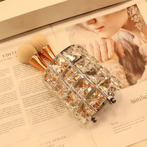 欧式金色水晶珍珠化妆刷收纳筒刷子桶化妆品收纳盒眉笔梳子盒整理(银色 默认版本)